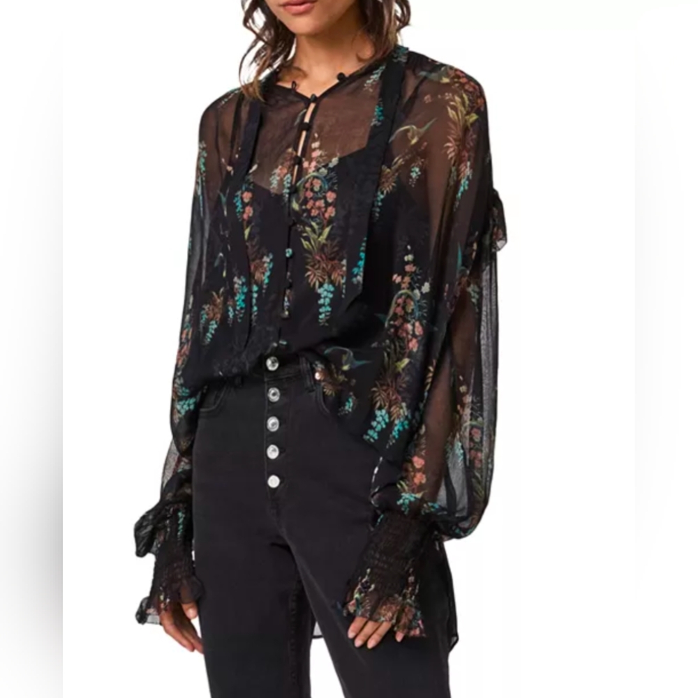 AllSaints Lara Melisma Sheer Floral Print Blouse